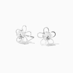Silver Cubic Zirconia Daisy Stud Earrings,