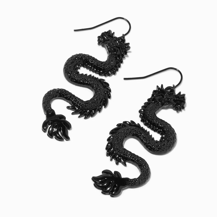 Black 2&quot; Dragon Drop Earrings,