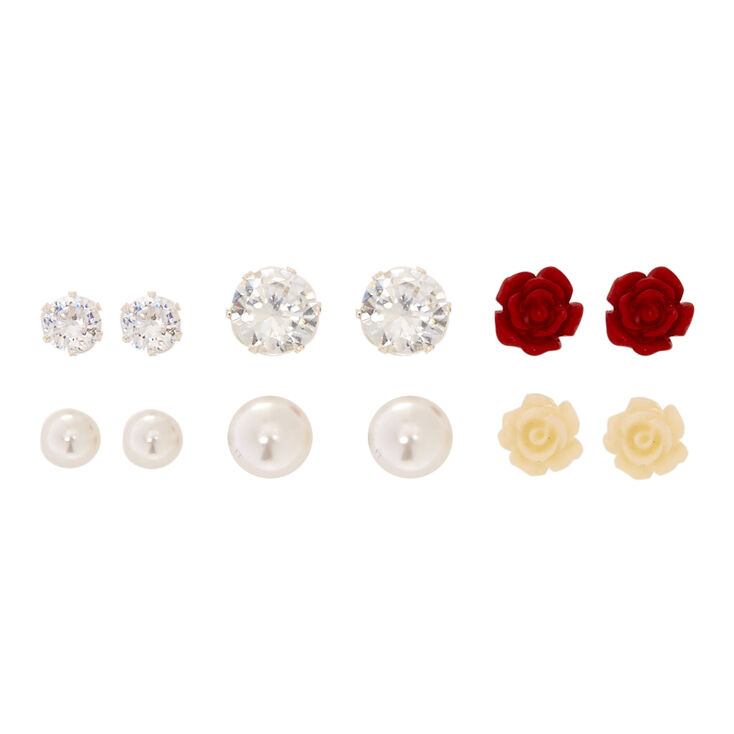 6 Pack Magnetic Cubic Zirconia Stud Earrings,