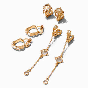 Gold-tone Faux Crystal Assorted Clip-On Earrings - 3 Pack,