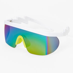 Bright Rainbow Faded Lens Shield Sunglasses - White,