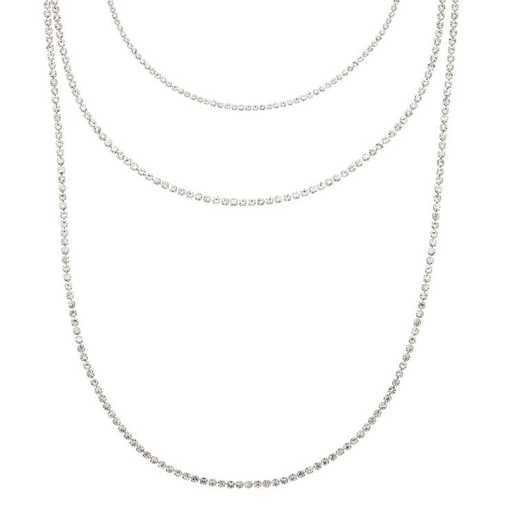 Silver Rhinestone Multi Strand Necklace,