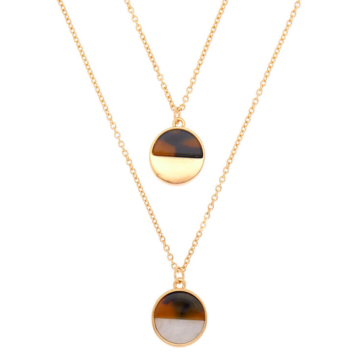 Gold Resin Tortoiseshell Pendant Necklaces - 2 Pack,