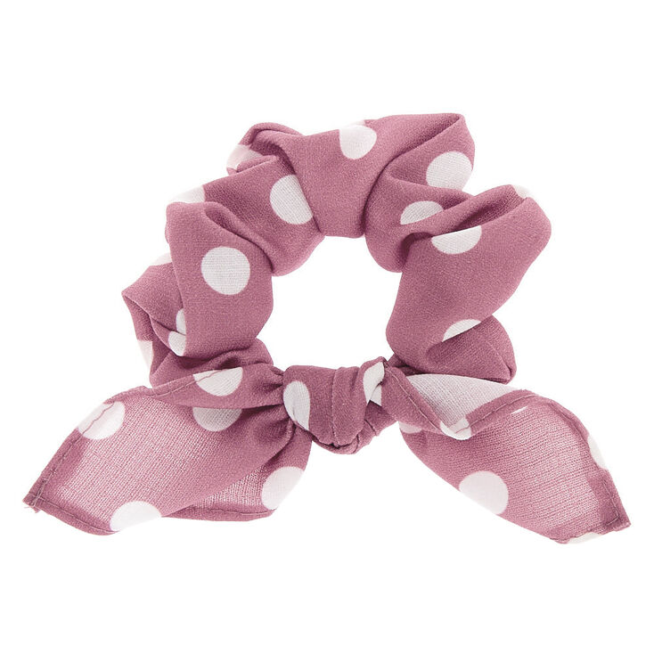 Polka Dot Knotted Bow Hair Scrunchie - Mauve,