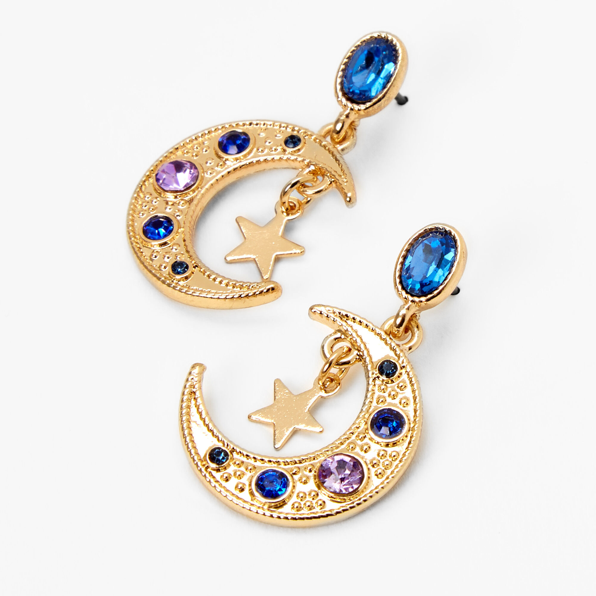 Gold 1 Crescent Moon Star Drop Earrings Blue Icing Us