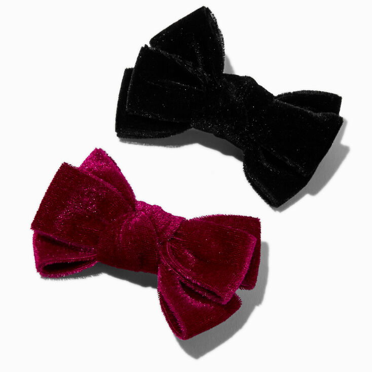 Pink &amp; Black Velvet Bow Hair Clips - 2 Pack,