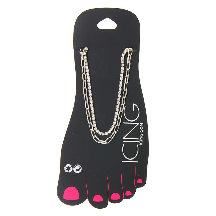 Silver Crystal Chain Link Multi Strand Anklet,