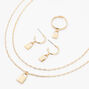Gold Padlock Necklace, Earrings, &amp; Ring Set - 3 Pack,