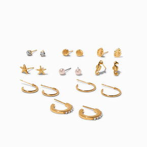 Ocean Treasures Gold-tone Mixed Earring Set - 9 Pack,