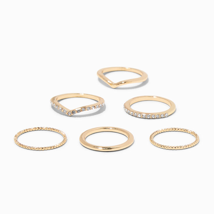 Gold Delicate Geometric Rings - 6 Pack,