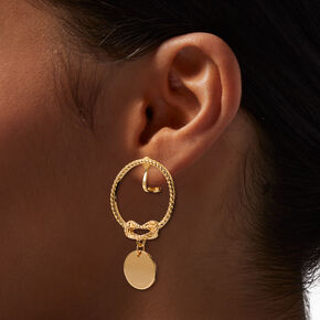 Gold-tone Knotted Rope 2&quot; Clip-On  Drop Earrings ,