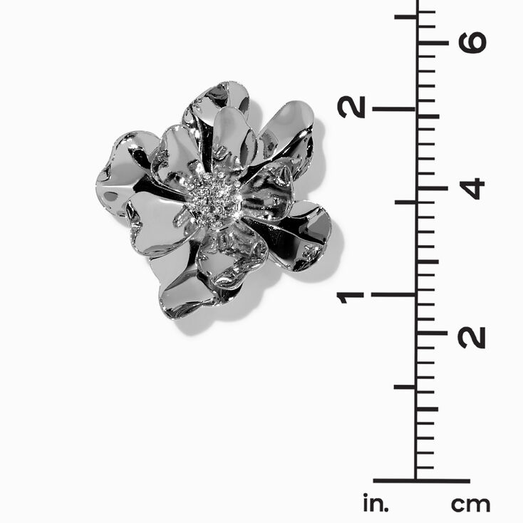 Silver-tone Crystal Dimensional Flower Stud Earrings,