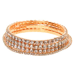 Rose Gold Rhinestone Stretch Bracelets - 5 Pack,