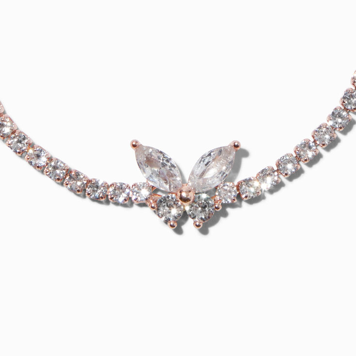 Cubic Zirconia Butterfly Tennis Bracelet - Rose Gold-Tone,