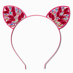 Pink Gemstone Cat Ears Headband,