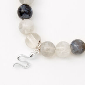 Silver Snake Marble Beaded Stretch Beacelet - Grey,