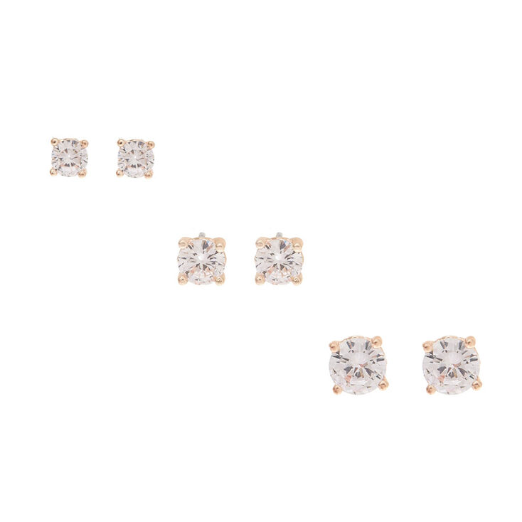 3 Pack Cubic Zirconia Stud Earrings,