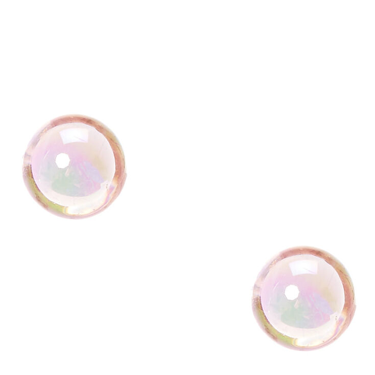 Iridescent Pink Glow Oversized Bead Stud Earrings,