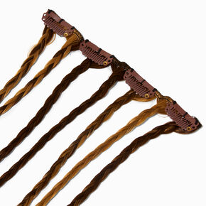 Brown Braids Faux Hair Clip In Extensions - 4 Pack,