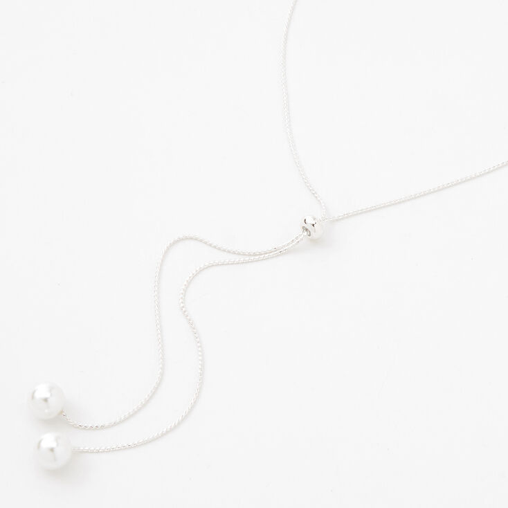 Silver Pearl Ends Y-Neck Long Necklace,
