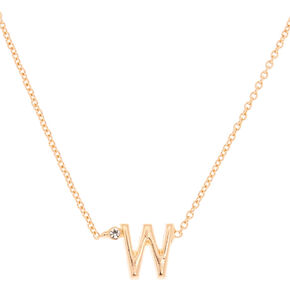 Gold Stone Initial Pendant Necklace - W,