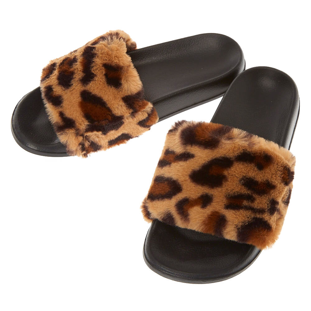 leopard fur sandals