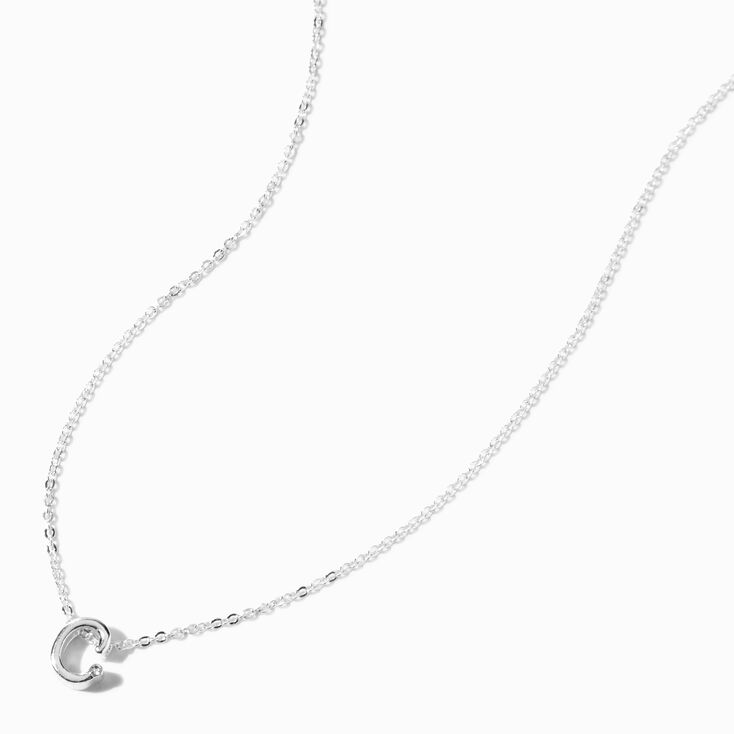 Silver Cursive Lowercase Initial Pendant Necklace - C,