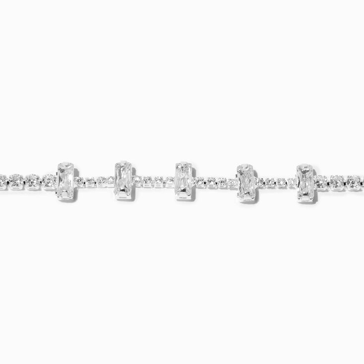 Silver-tone Cubic Zirconia Five-Stone Choker Necklace,