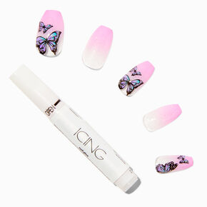 Pink Butterfly Coffin Vegan Faux Nail Set - 24 Pack,