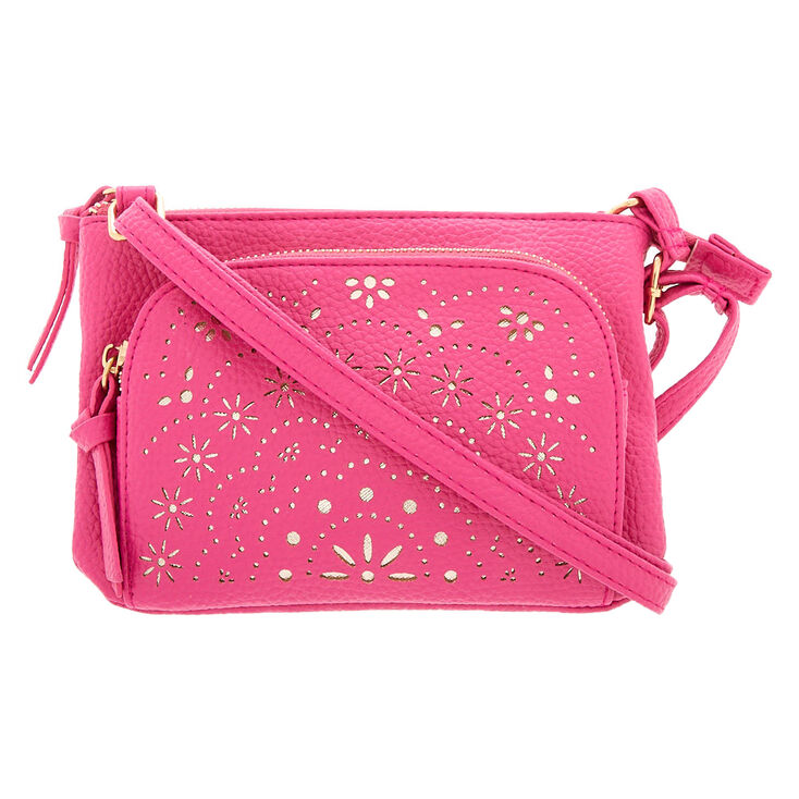 Filigree Cut Perforated Crossbody Bag - Pink,