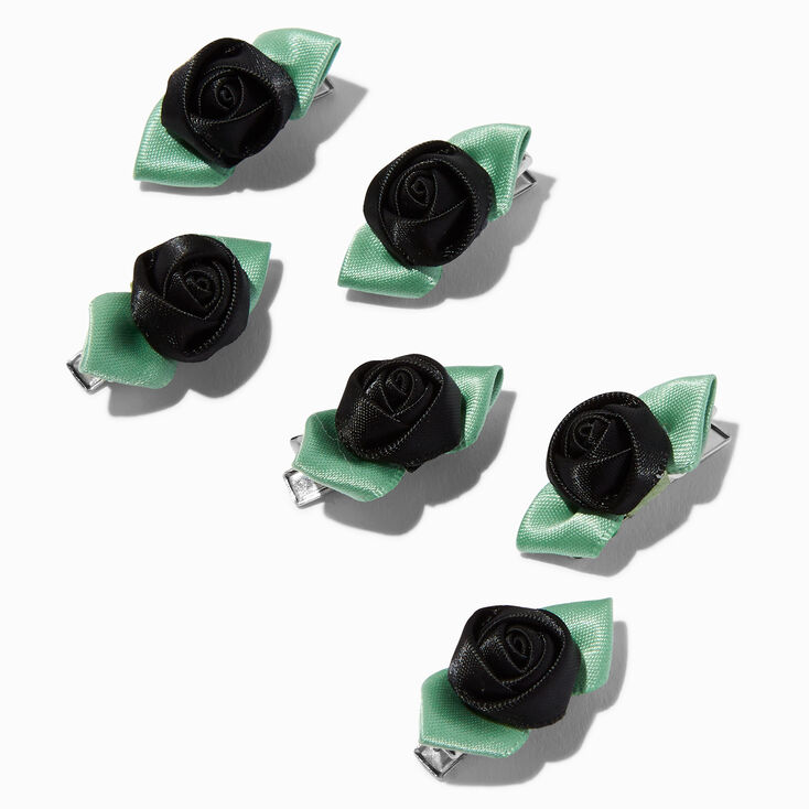 Black Rose Mini Hair Clips - 6 Pack,