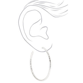 Silver 40MM Laser Cut Spring Clip-On Hoop Earrings,