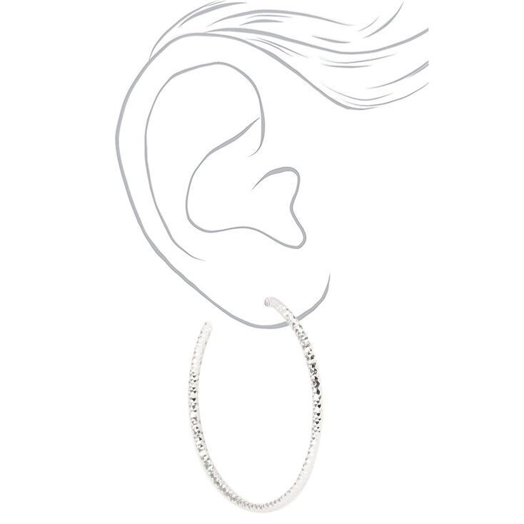Silver 40MM Laser Cut Spring Clip-On Hoop Earrings,