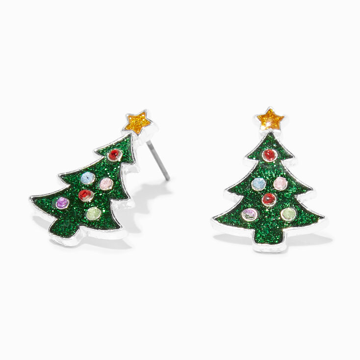 Silver Christmas Tree Stud Earrings,