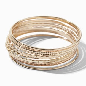 Gold Textured Bangle Bracelets - 10 Pack,