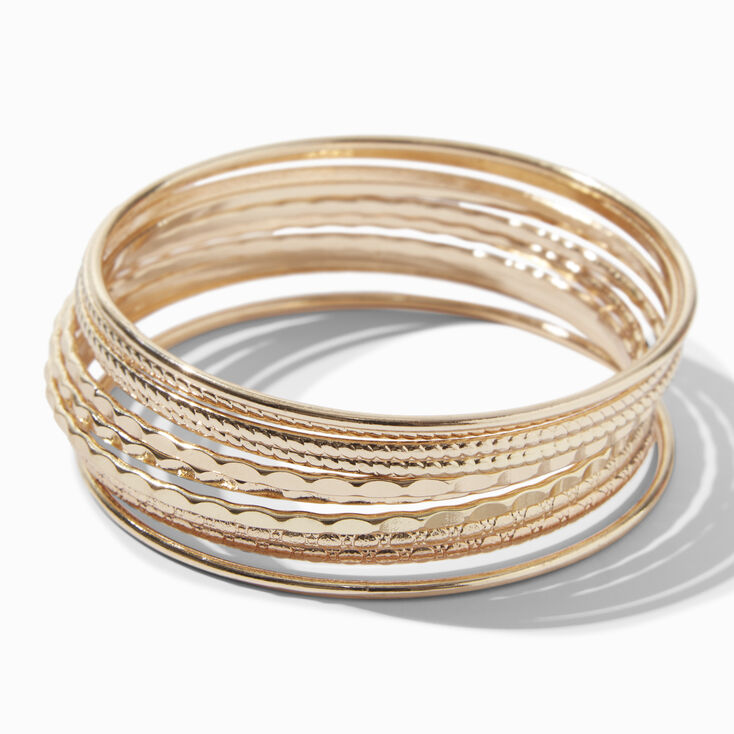 Gold Textured Bangle Bracelets - 10 Pack