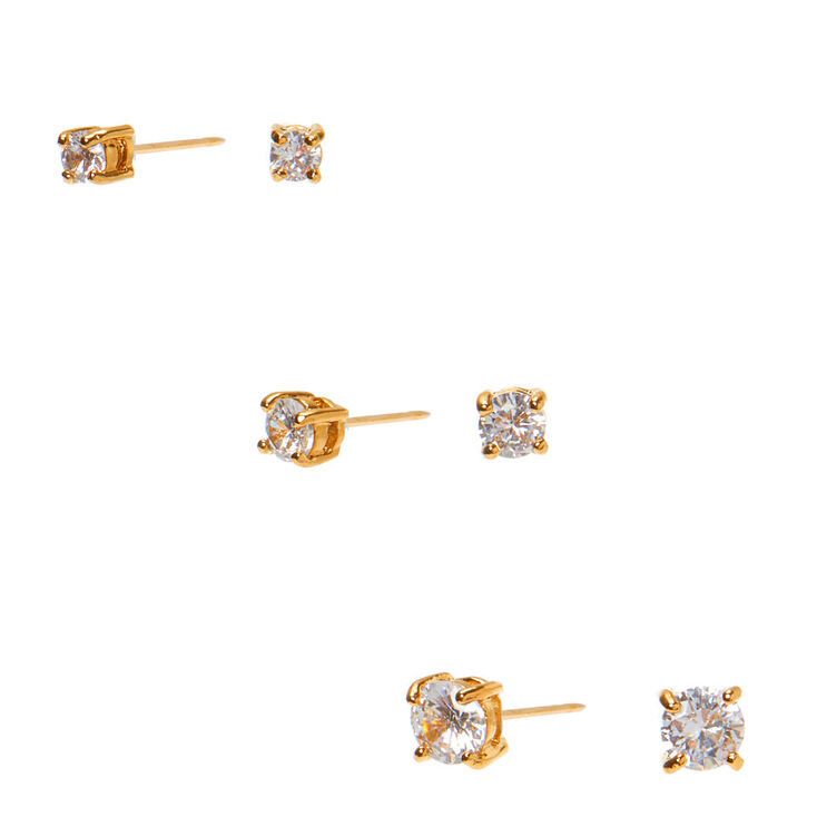 18kt Gold Plated Cubic Zirconia Small Graduated Round Stud Earrings - 3 ...