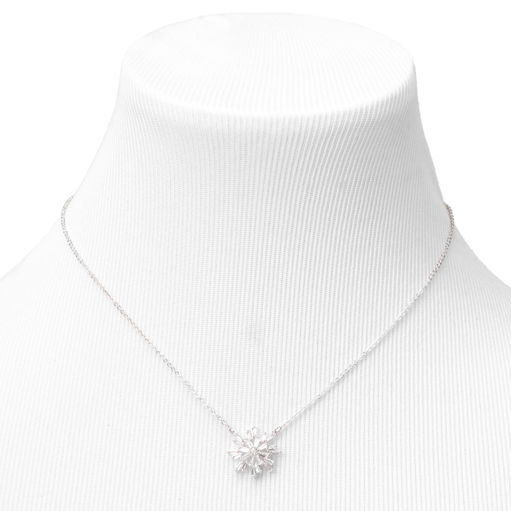 Silver Cubic Zirconia Snowflake Pendant Necklace
