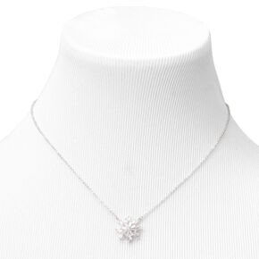 Silver Cubic Zirconia Snowflake Pendant Necklace,