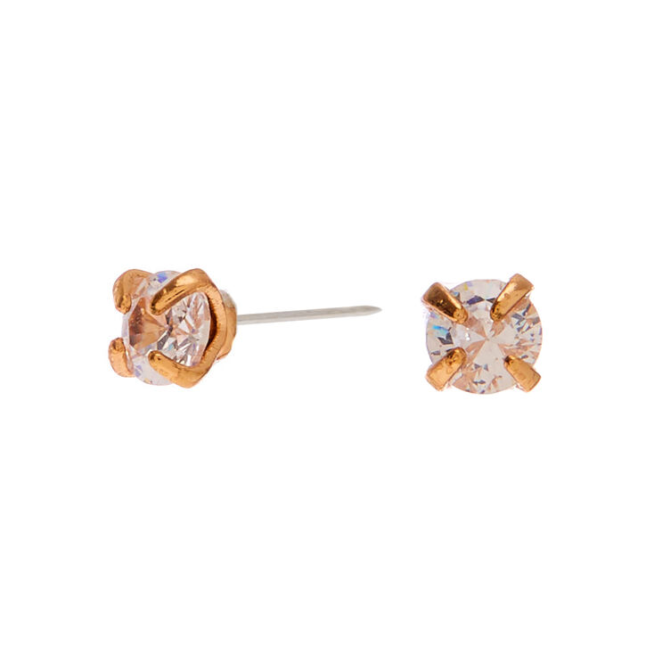 Gold Cubic Zirconia Round Stud Earrings - 3MM,
