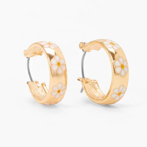 Gold 20MM Thick White Daisy Hoop Earrings,