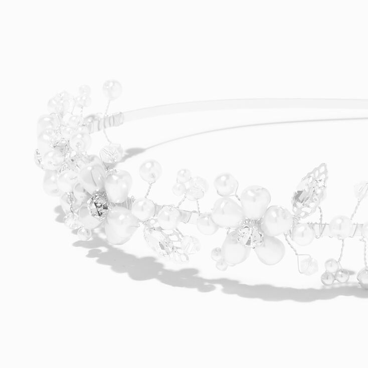 Silver Crystal Pearl Flower Headband,