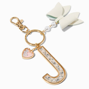 Pearl &amp; Crystal Gold-tone Initial Keychain - J,