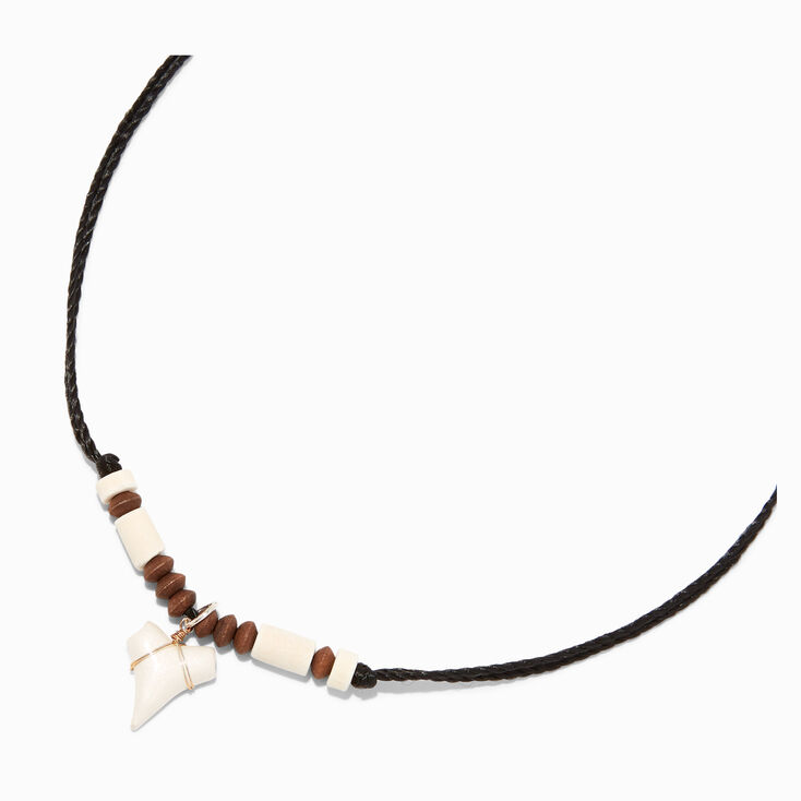 Beaded Shark Tooth Pendant Black Cord Necklace,