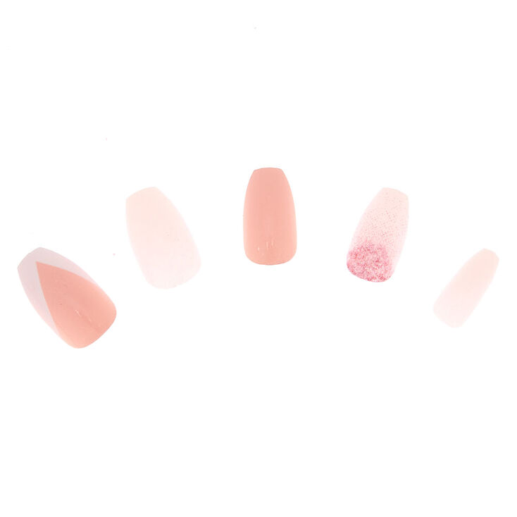 Ombre Glitz & French Tip Coffin Faux Nail Set - Pink, 24 Pack,