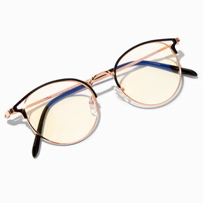 Solar Blue Light Reducing Round Black Browline Clear Lens Frames,