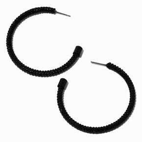 Jet Black Pav&eacute; Crystal 50MM Hoop Earrings,