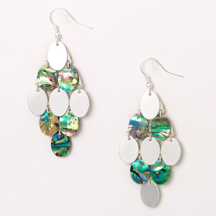 Silver 2.5" Abstract Seashell Oval Drop Earrings,