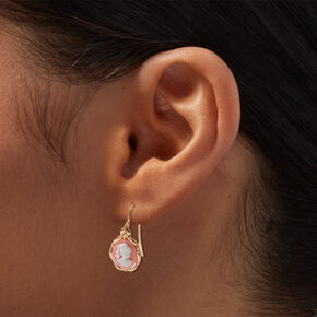 Gold-tone Pink Cameo 0.5&quot; Drop Earrings,