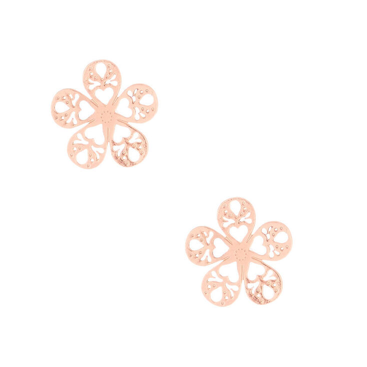 18kt Rose Gold Plated Filigree Flower Stud Earrings,